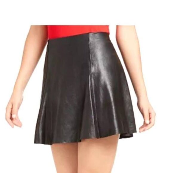 SPANX Faux Leather Black Flouncy Skater Mini Skirt  Pull-On Elastic Waist Sz 2XL - Picture 1 of 5